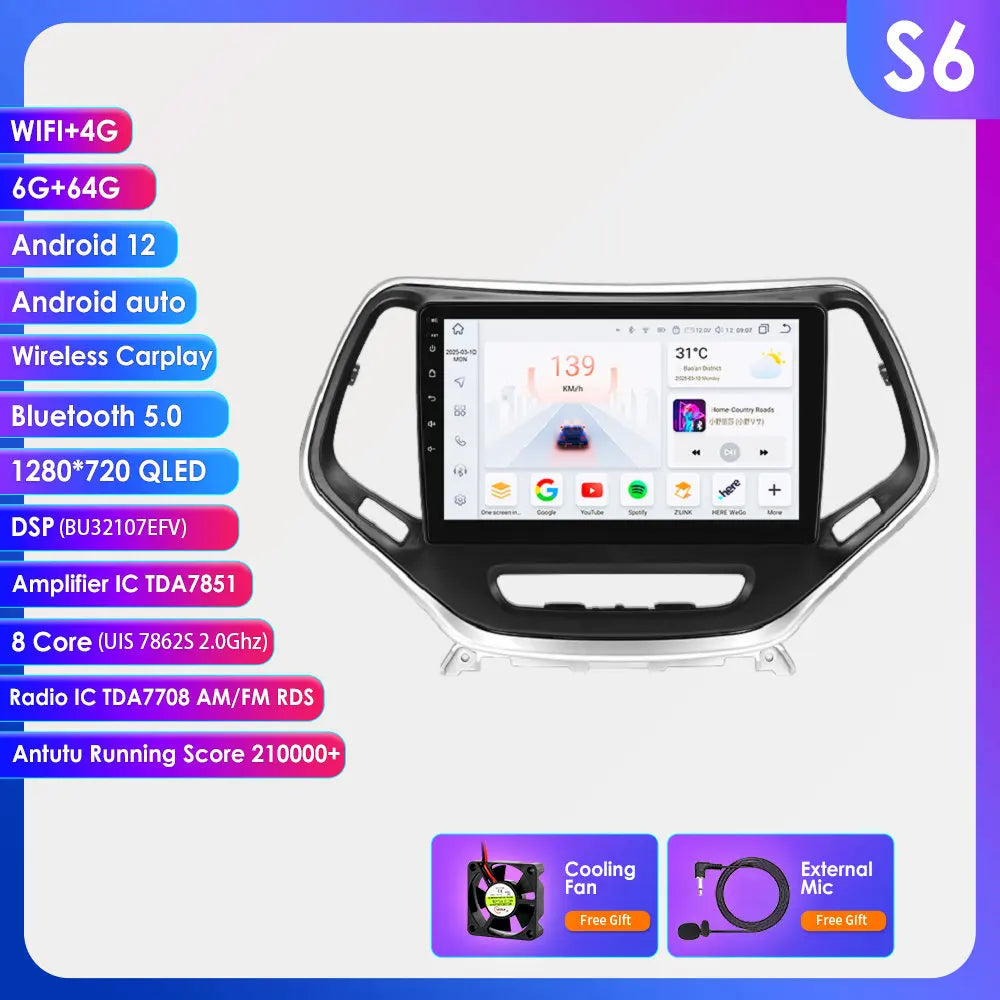 Jeep Cherokee 5 KL 2015 - 2018 9" / 10,33" Android 14 Carplay Android auto wireless wifi bt gps 4g AUTMHSWS