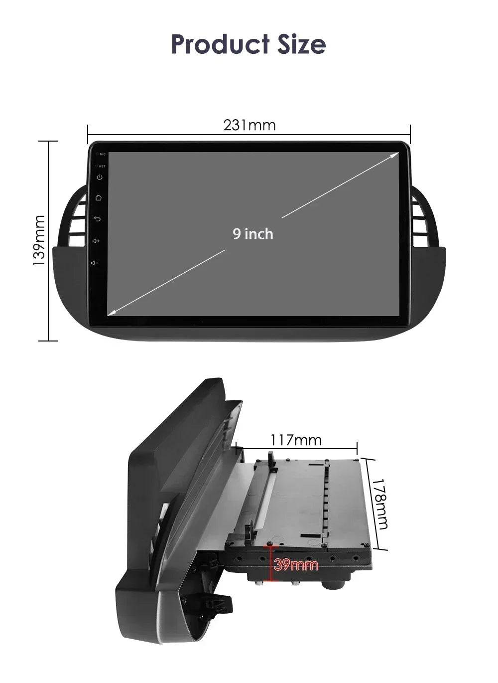 FIAT 500 2007-2014 9" Android 12   android auto Radio  rds Carplay   Multimedia Video Player Stereo GPS Navi BT SWC S DSP 4G AUTMFITDC9