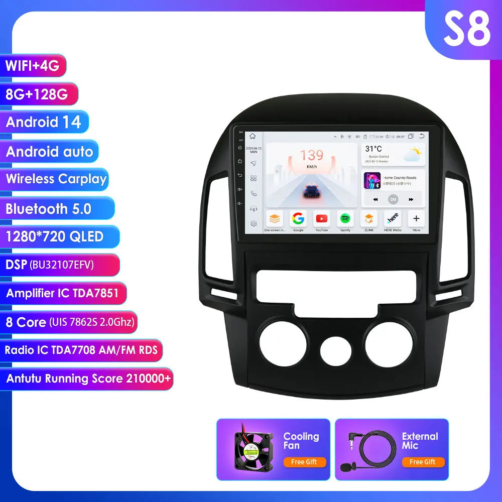 Hyundai I30 2006-2011  9" / 10,33" Android 14 Carplay Android auto wireless wifi bt gps 4g AUTMQS31