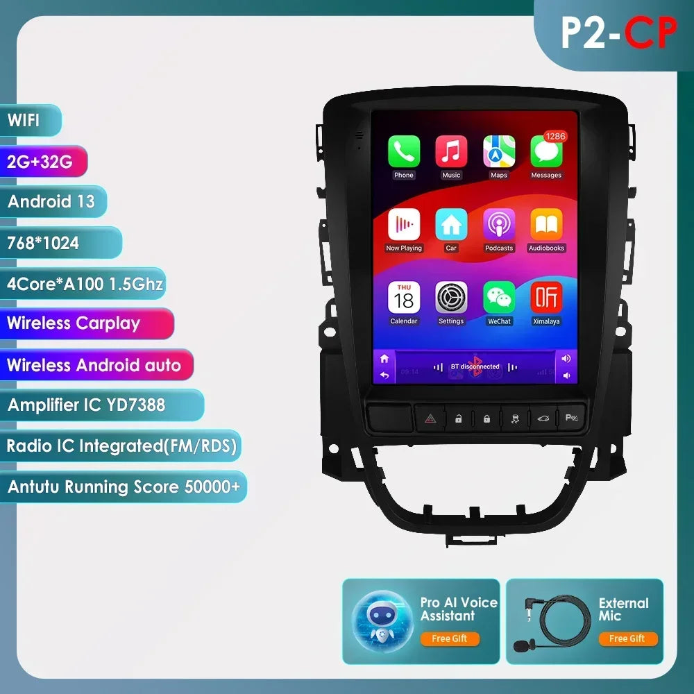 Opel Astra J Vauxhall Buick Verano 2009-2013 9,7" Android 14 Carplay Android auto wireless wifi bt gps 4g  AUTMPT97