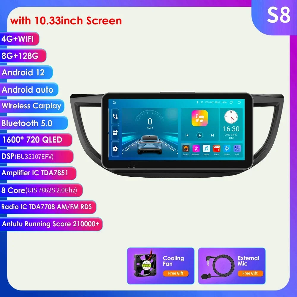 Honda CR-V 4th 2012-2016 9" Android 14 Carplay Android auto wireless wifi bt gps 4g AUTMVCRH4