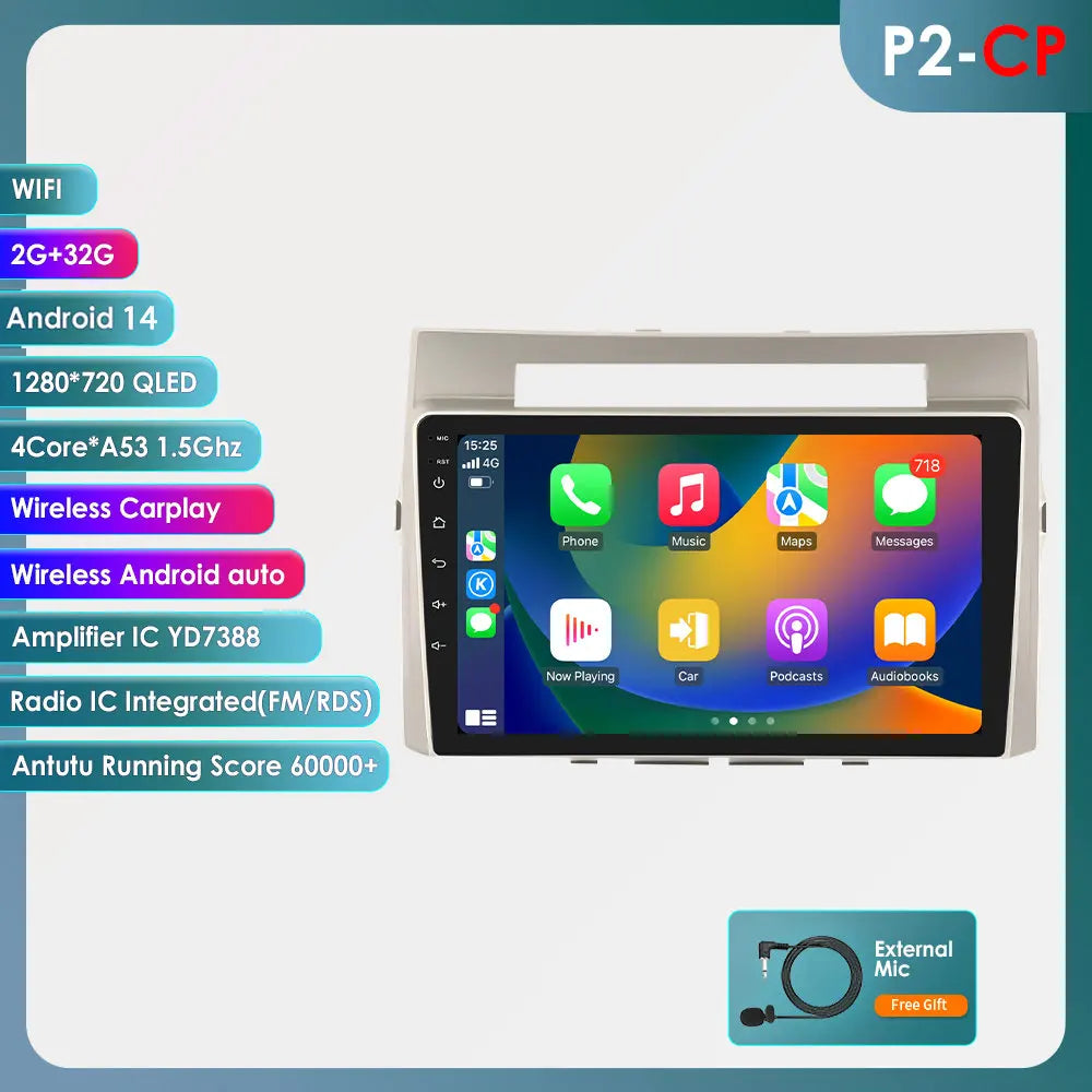 Toyota Corolla Verso AR10 2004-2009 9" Android 14 Carplay Android auto wireless wifi bt gps 4g AUTMLD56J