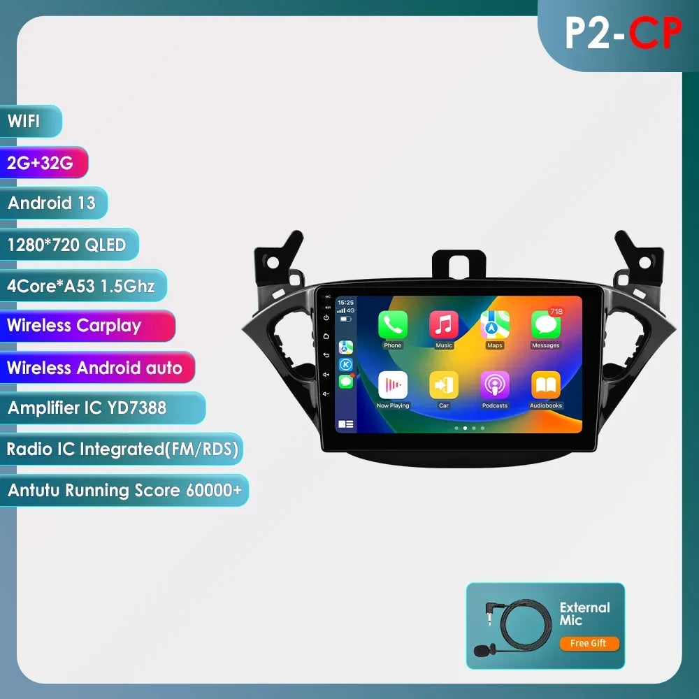 Opel Adam 2013 - 2016 Opel Corsa E Van 2015 - 2019 9" Android 14 Carplay Android auto wireless wifi bt gps 4g  AUTMA5KA