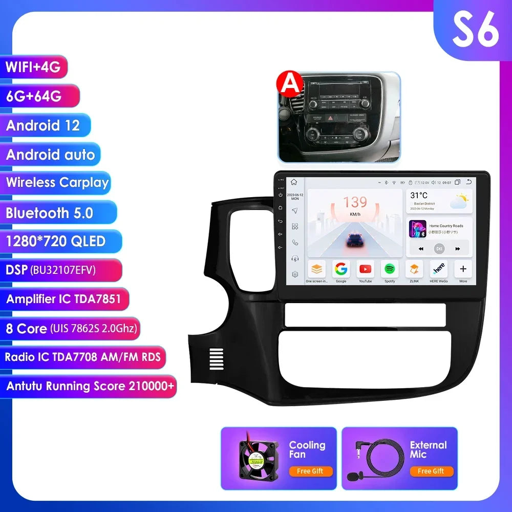 Mitsubishi Outlander 3 GF0W GG0W Xl 10,1" / 10,33" Android 14 Carplay Android auto wireless wifi bt gps 4g  AUTMQMHH