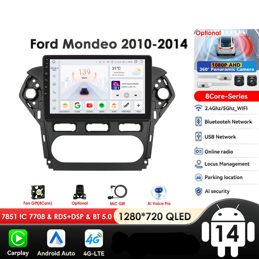 Ford Mondeo 2010 - 2014 9" Android 14 Carplay Android auto wireless wifi bt gps 4g  AUTMNXWC