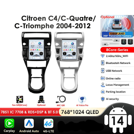 Citroen C4 C-Triomphe Quatre 2004-2014 9,7" Android 14 Carplay Android auto wireless wifi bt gps 4g AUTMZRKL