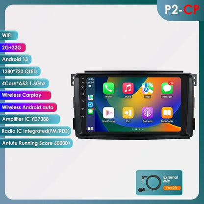 Smart Fortwo 2006-2010 9" Android 14 Carplay Android auto wireless wifi bt gps 4g AUTMB3CC