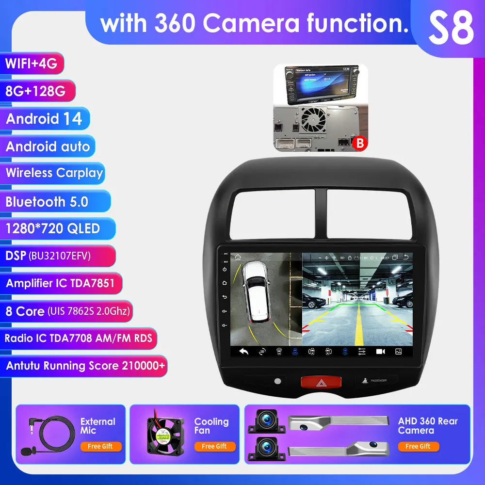 Mitsubishi ASX 1 2010 - 2018 9"Android 14 Carplay Android auto wireless wifi bt gps 4g RDS AUTMMTBSX