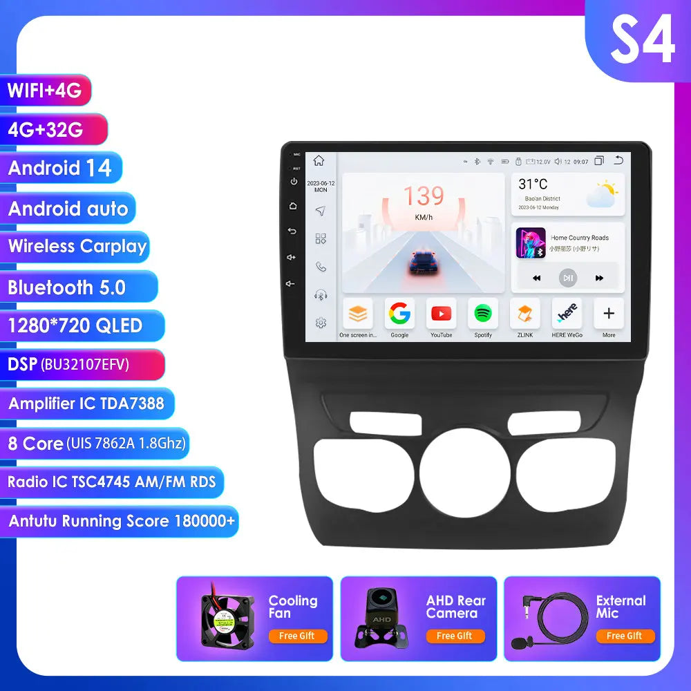 Citroen C4 C4L 2013-2017 9" Android 14 Carplay Android auto wireless wifi bt gps 4g AUTMFEMA