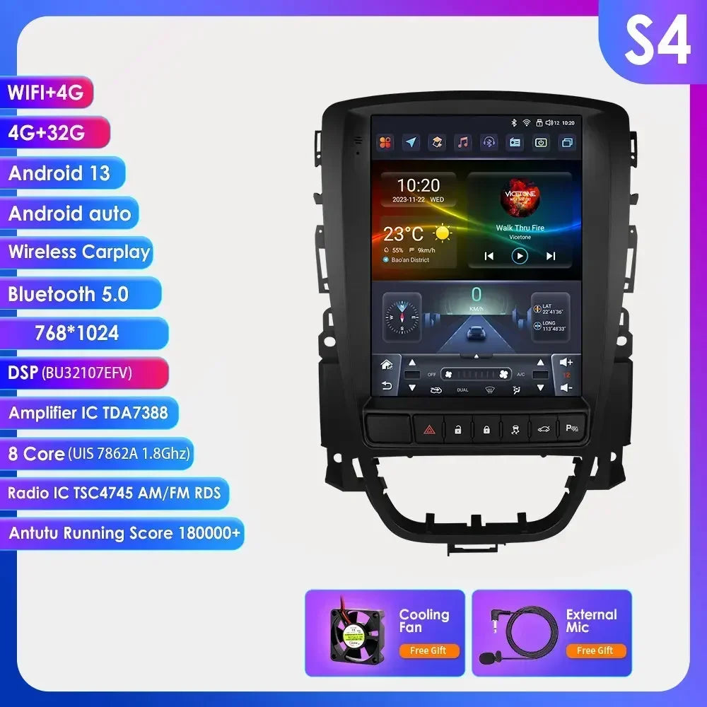 Opel Astra J Vauxhall Buick Verano 2009-2013 9,7" Android 14 Carplay Android auto wireless wifi bt gps 4g  AUTMPT97