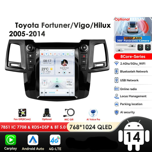 TToyota Fortuner Vigo Hilux 2005-2014 9,7" Android 14 Carplay Android auto wireless wifi bt gps 4g  AUTMQD6Z