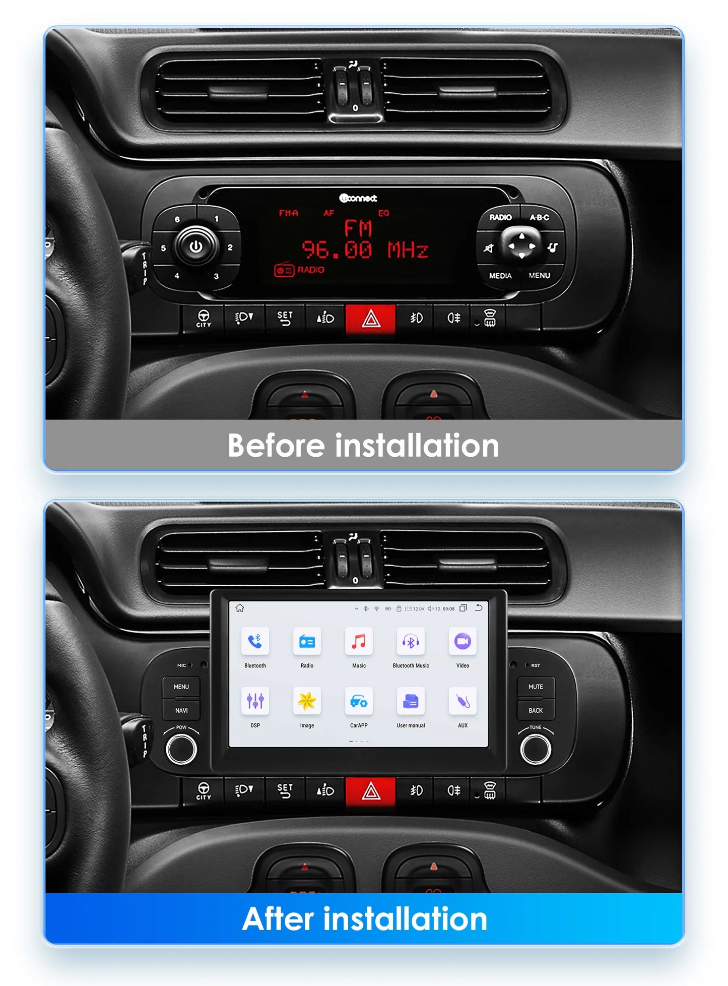 Fiat Panda 2013-2020 7"  Android 13 Carplay Android auto wireless WIFI GPS BT Radio RDS usb  AUTMFITPAD7