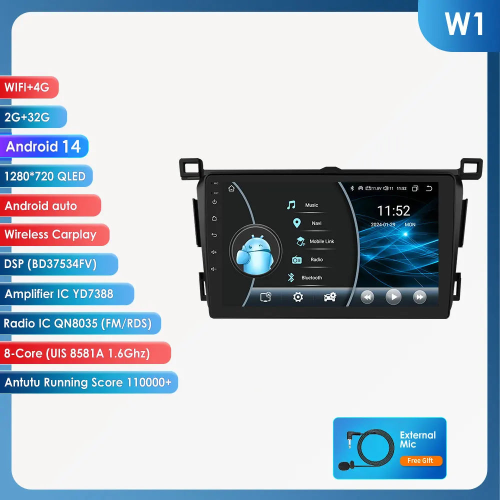 Toyota RAV4 Rav 4 2013-2018 9" Android 14 Carplay Android auto wireless wifi bt gps 4g  AUTM4VARTY