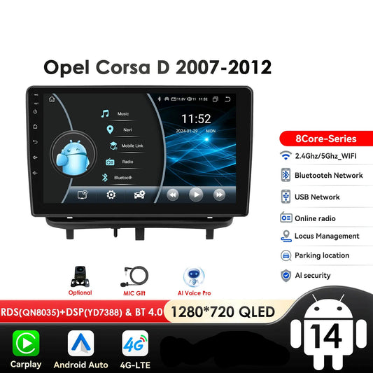 Opel Corsa D 2007-2012 Hatchback Van 9" Android 14 Carplay Android auto wireless wifi bt gps 4g AUTMVINX