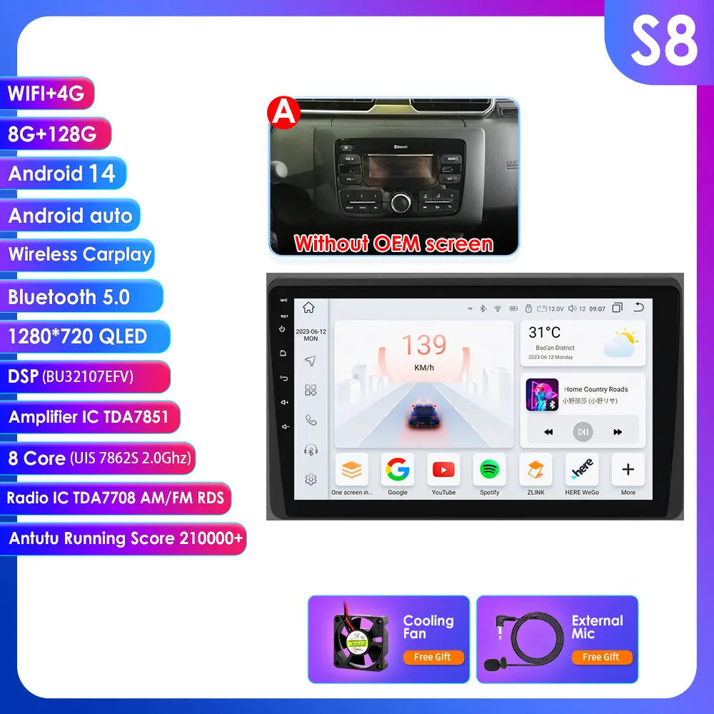 Renault Duster HM 2 Arkana 10,1" / 10,33" Android 14 Carplay Android auto wireless wifi bt gps 4g AUTMLWKH