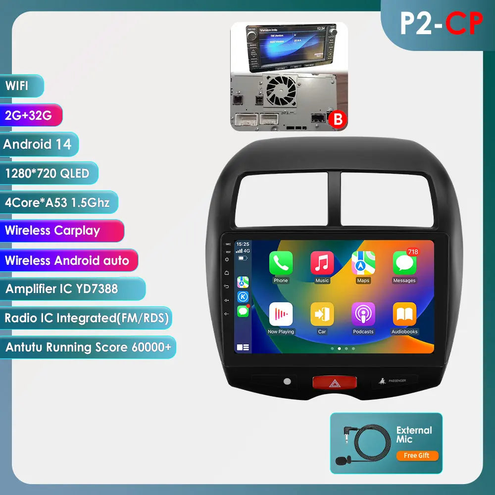 Mitsubishi ASX 1 2010 - 2018 9"Android 14 Carplay Android auto wireless wifi bt gps 4g RDS AUTMMTBSX