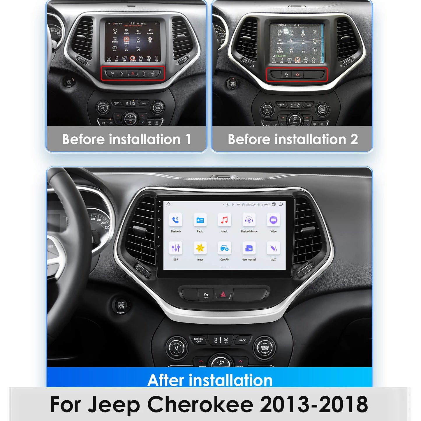 Jeep Cherokee 5 KL 2015 - 2018 9" / 10,33" Android 14 Carplay Android auto wireless wifi bt gps 4g AUTMHSWS