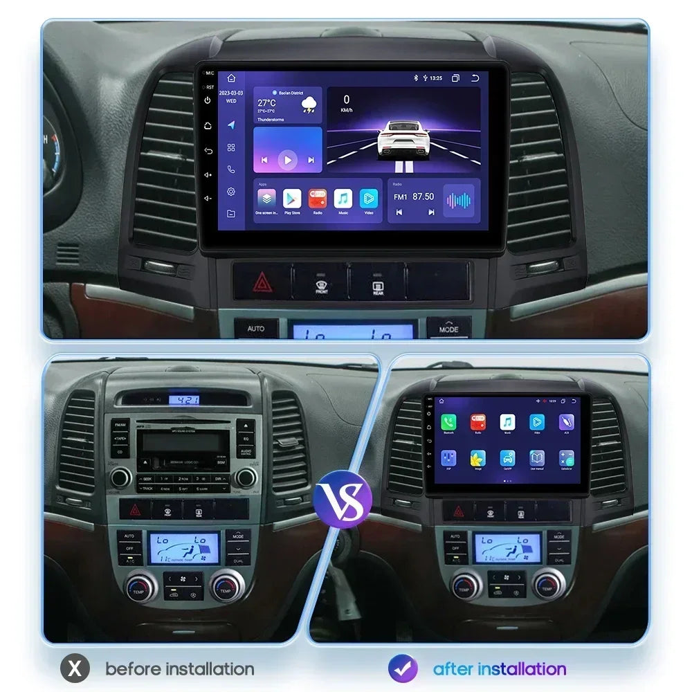 Hyundai Santa Fe 2 2006 - 2012 9" Android 14 Carplay Android auto wireless wifi bt gps 4g  AUTMC8Y7