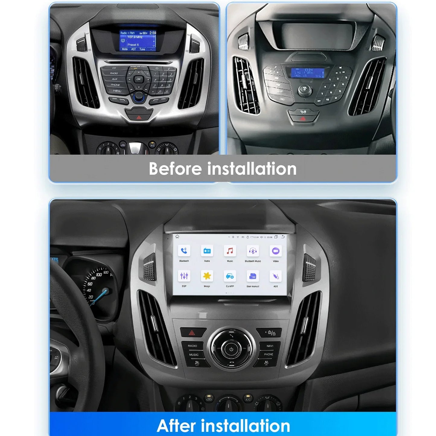 Ford Transit / Tourneo Connect 2013 - 2018 9" Android 14 Carplay Android auto wireless wifi bt gps 4g AUTMZ3HA
