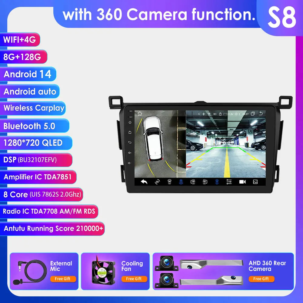 Toyota RAV4 Rav 4 2013-2018 9" Android 14 Carplay Android auto wireless wifi bt gps 4g  AUTM4VARTY