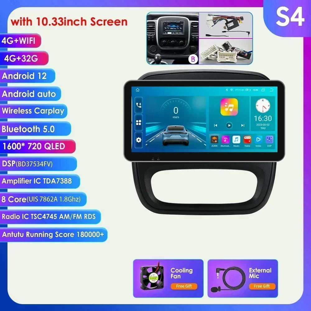Renault Trafic 3 / Opel Vivaro B 2014-2021 9" 10.33''  9" Android 14 Carplay Android auto wireless wifi bt gps 4g AUTMUYH9