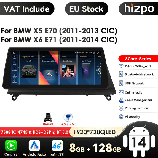 BMW X5 E70 X6 E71 CCC CIC 10,25" Android 14 Carplay Android auto wireless wifi bt gps 4g AUTM9L6U
