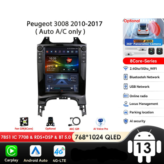 Peugeot 3008 2010-2017 9,7" Android 14 Carplay Android auto wireless wifi bt gps 4g  AUTMWAX8