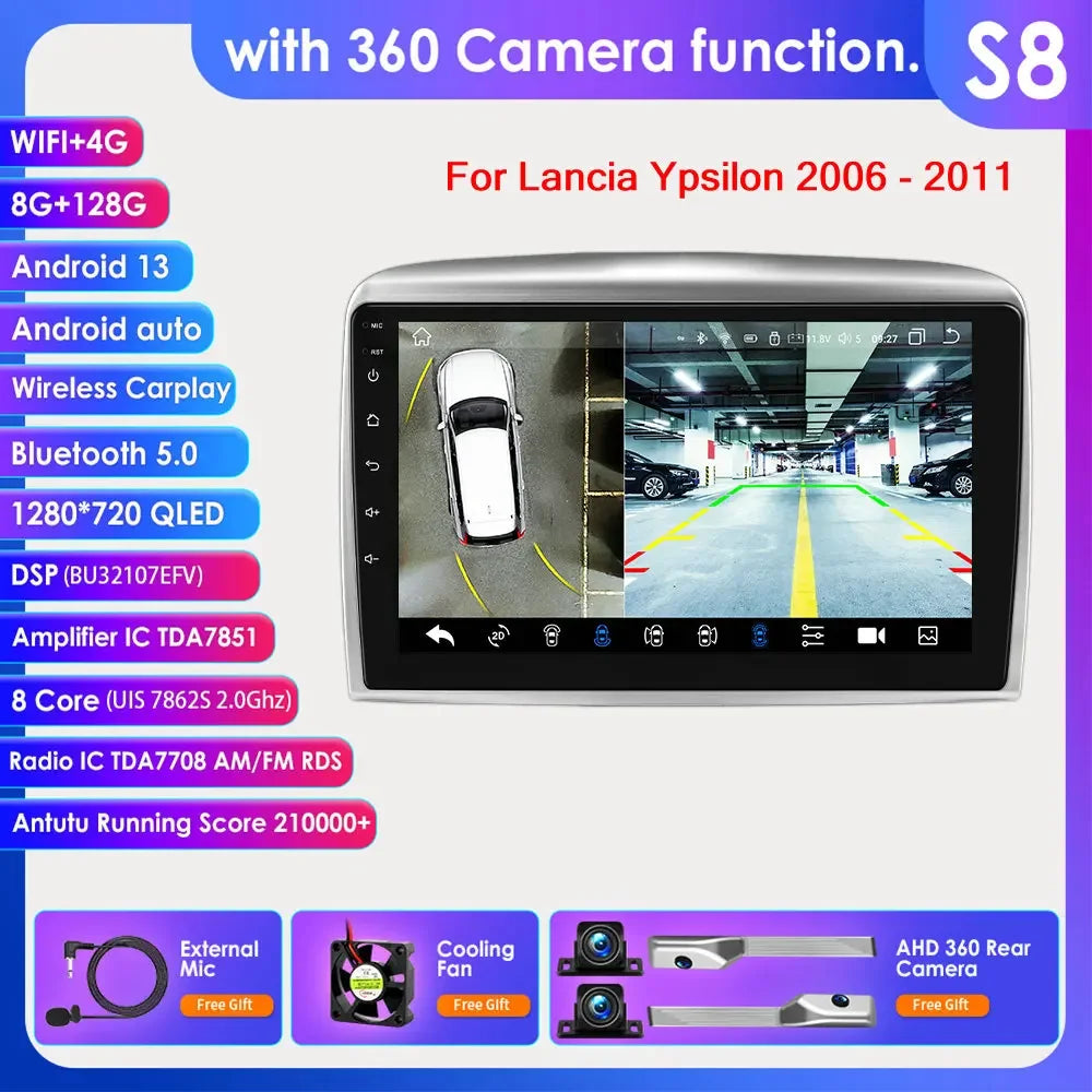 Lancia Ypsilon 2006 - 2011 9" / 10,33" Android 14 Carplay Android auto wireless wifi bt gps 4g  AUTMNYFZ