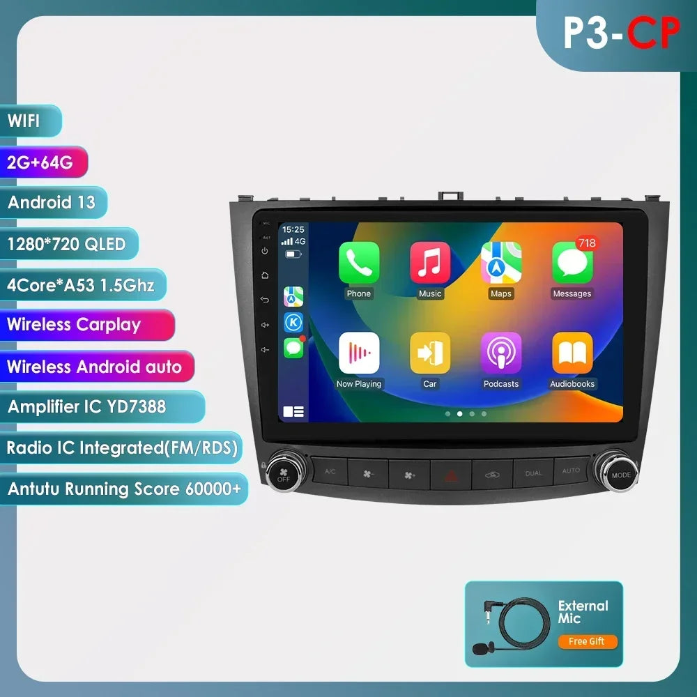 Lexus IS250 IS300 IS200 IS220 IS350 2006-2012  10,1" Android 14 Carplay Android auto wireless wifi bt gps 4g AUTMISXLM