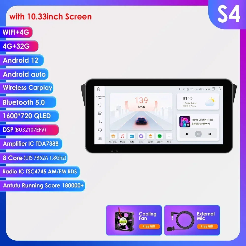 Skoda Fabia 3 III 2015-2019 9" / 10,33" Android 14 Carplay Android auto wireless wifi bt gps 4g AUTMREUR