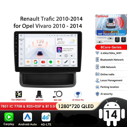 Renault Trafic Opel Vivaro 2010 - 2014  9" Android 14 Carplay Android auto wireless wifi bt gps 4g  AUTMQFMG