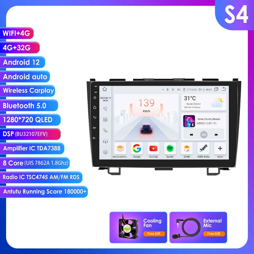 Honda CRV CR-V 2007-2011 9" Android 14 Carplay Android auto wireless wifi bt gps 4g AUTML773G