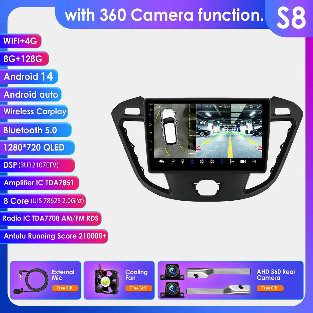 Ford Transit Tourneo Custom 2013-2021 9" Android 14 Carplay Android auto wireless wifi bt gps 4g  AUTMCWA3