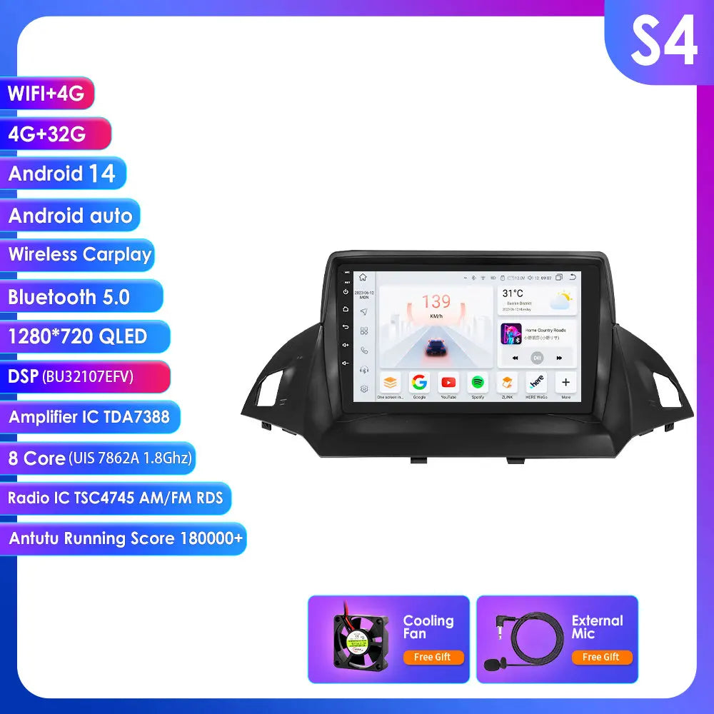 Ford Kuga 2 2013 - 2017 C MAX  C-MAX 2010 - 2017   9" Android 14 Carplay Android auto wireless wifi bt gps 4g AUTMPLDD