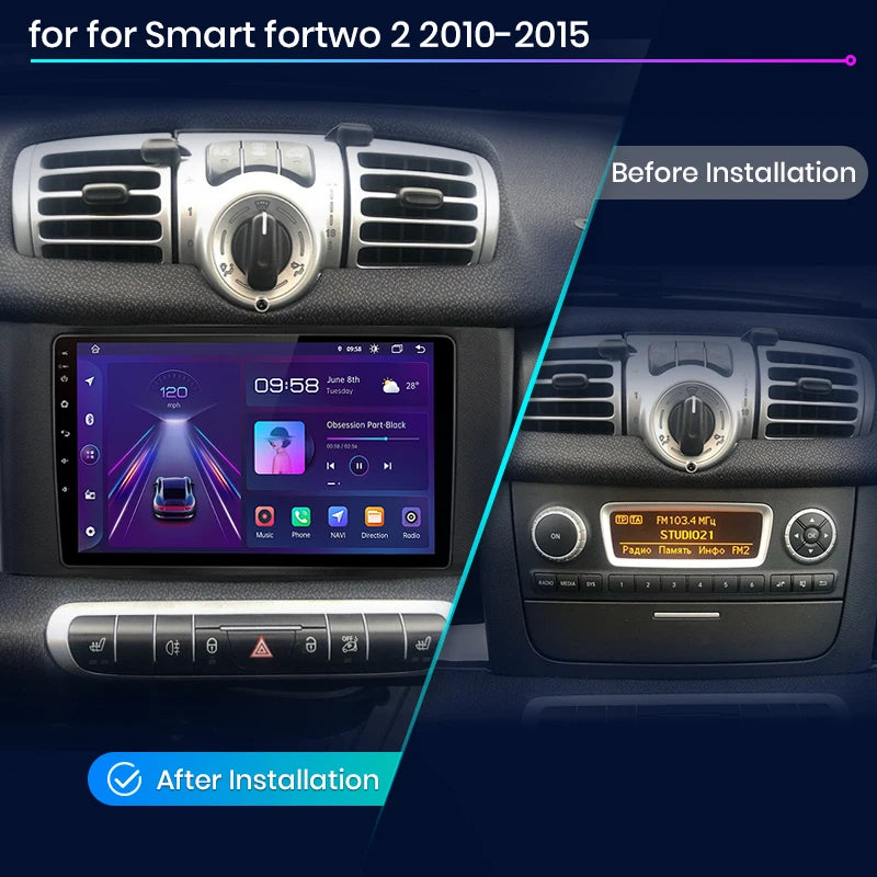 Smart fortwo 2011 - 2015 V1 Plus Car Radio RDS WIFI GPS BT   wireless CarPlay Android Auto car intelligent systems AUTMSMTF2