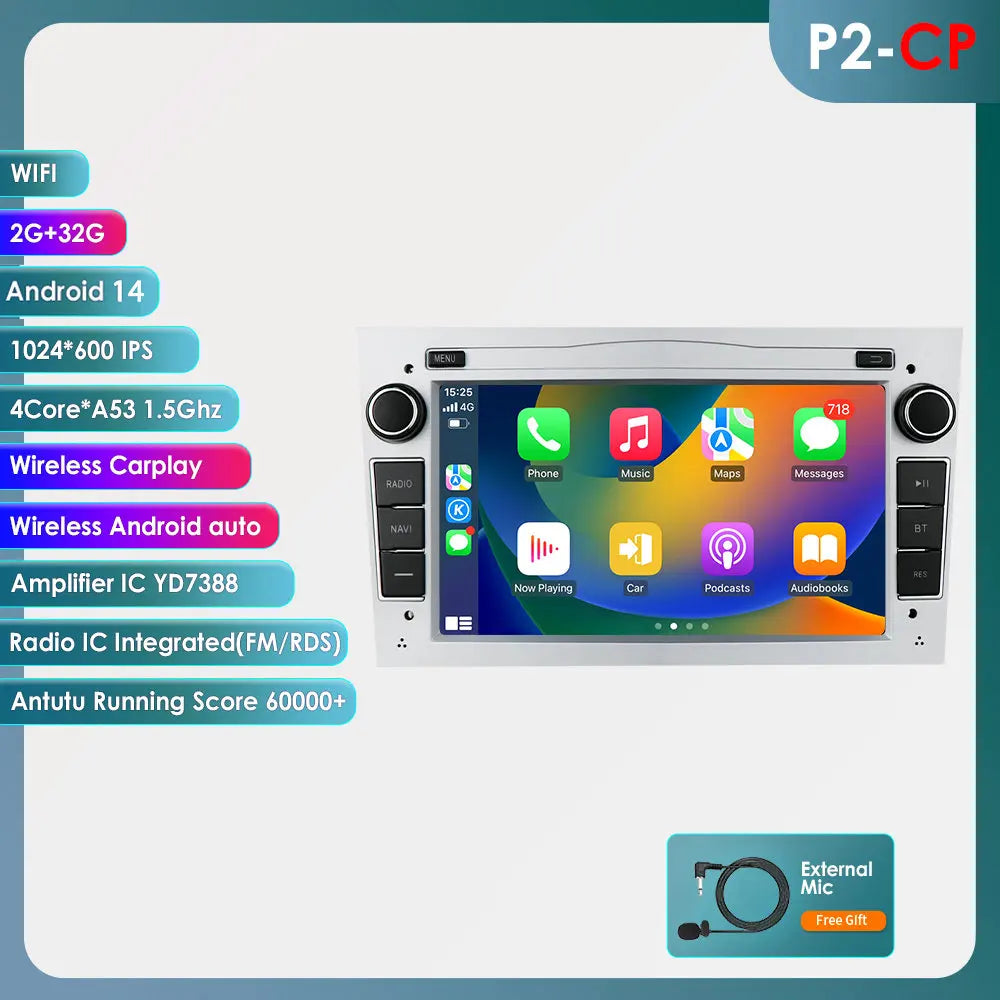 Opel Astra H J 2004 Vectra Vauxhall Antara Zafira Corsa C D Vivaro Meriva 7" Android 14 Carplay Android auto wireless wifi bt gps 4g   AUTMV0E4