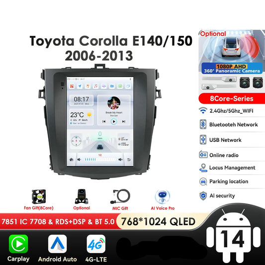 Toyota Corolla E140 / E150 2006 - 2013 9.7"  Android 14 Carplay Android auto wireless wifi bt gps 4g CRLTYTE2