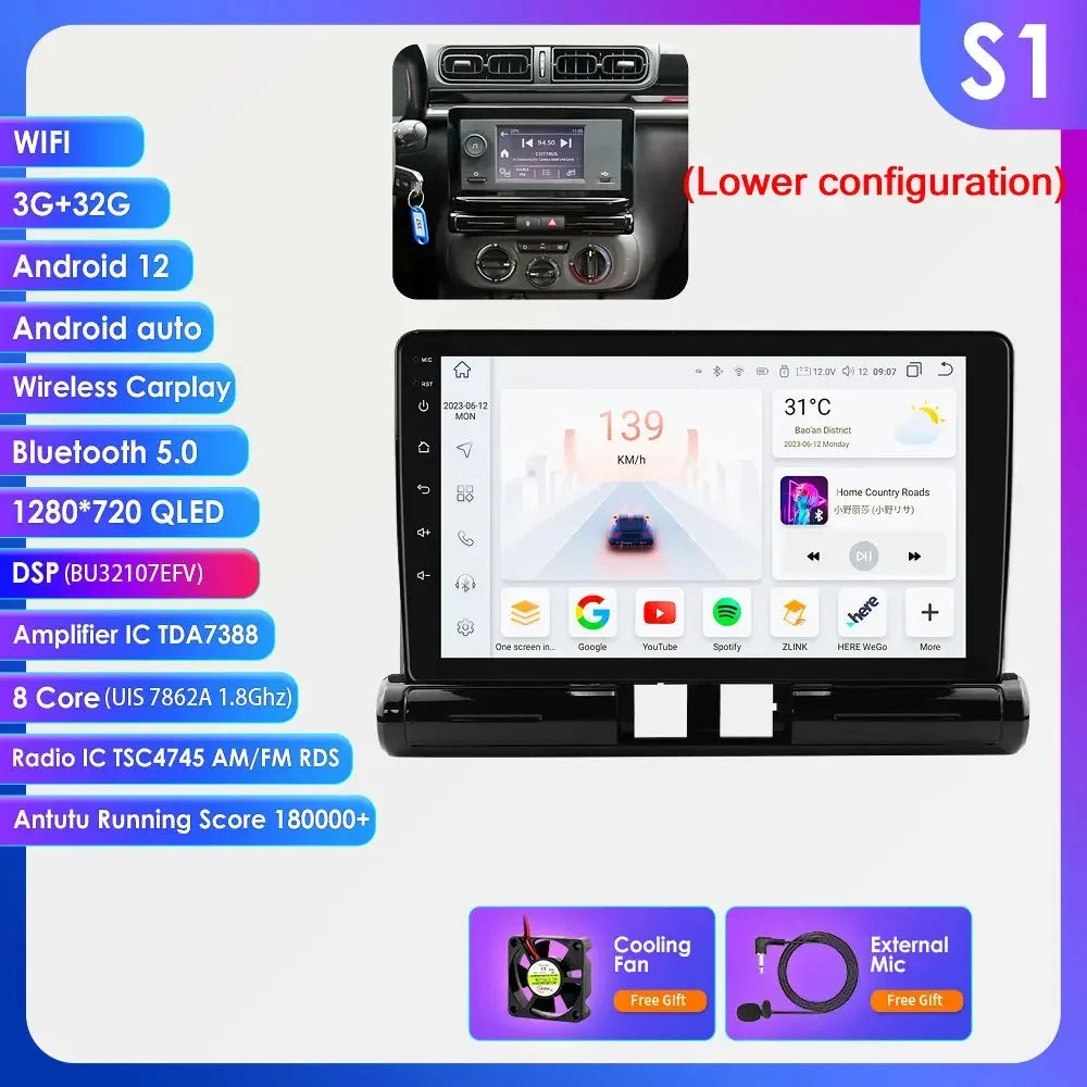 C3 Aircross 2017-2023 Citroen C4 9" Android 14 Carplay Android auto wireless wifi bt gps 4g AUTM9S14