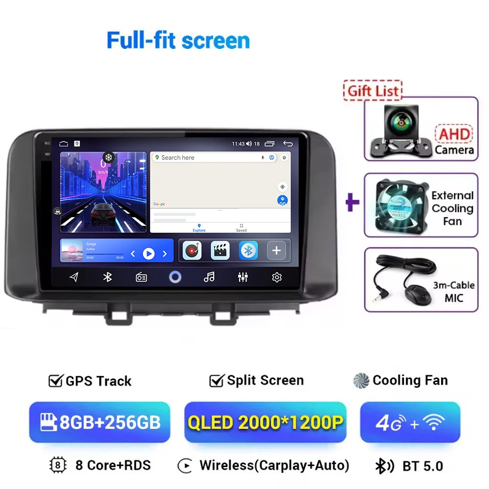 Hyundai Kona 2018-2022 Android 14 Multimedia Video Player GPS RDS DSP 5G Carplay Auto AUTMHKDFN