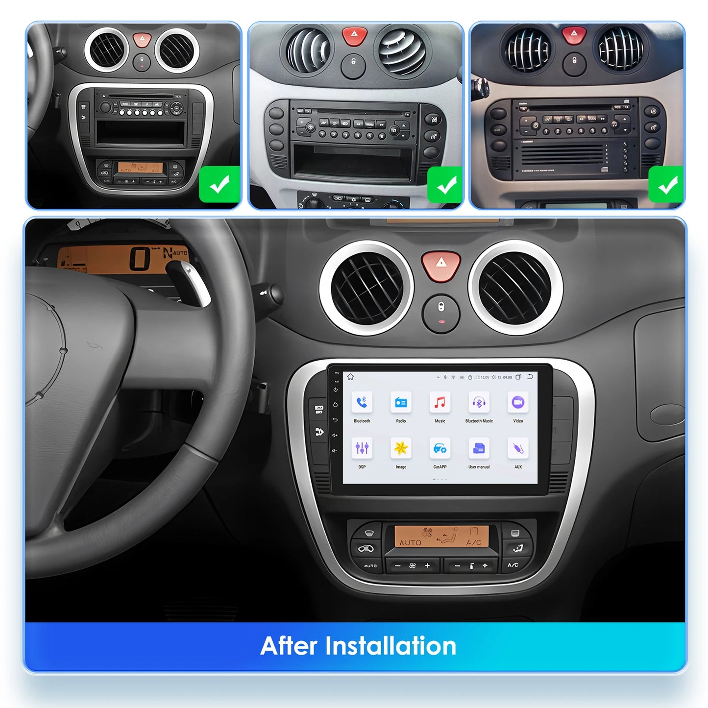 Citroen C2 C3 2001 - 2010 9" Android 14 Carplay Android auto wireless wifi bt gps 4g  AUTME40A