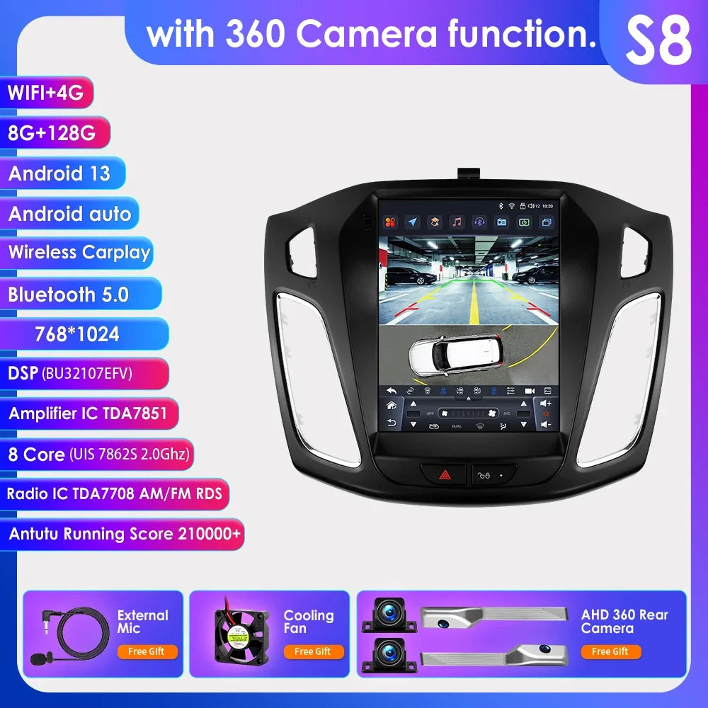 Ford Focus 3 MK3 2011-2019  Tesla Style 9,7" Android 14 Carplay Android auto wireless wifi bt gps 4g  AUTMWCH0