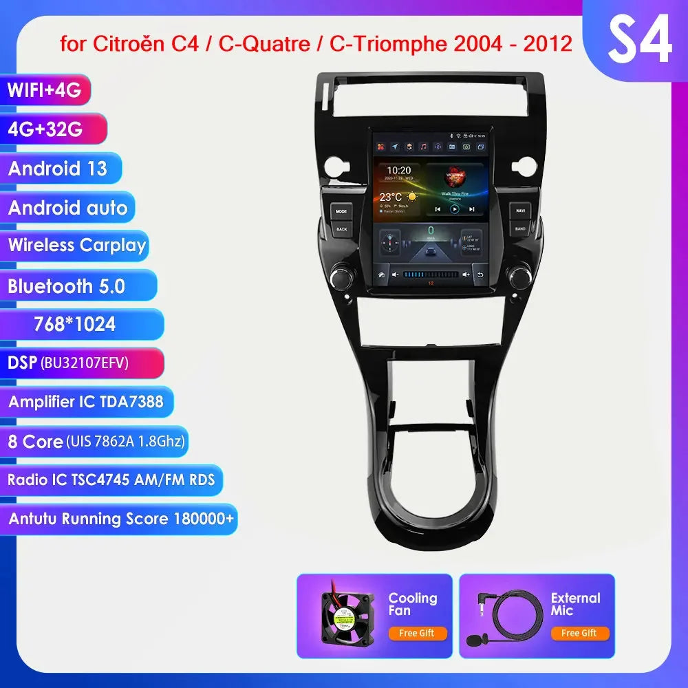 Citroen C4 C-Triomphe Quatre 2004-2014 9,7" Android 14 Carplay Android auto wireless wifi bt gps 4g AUTMZRKL