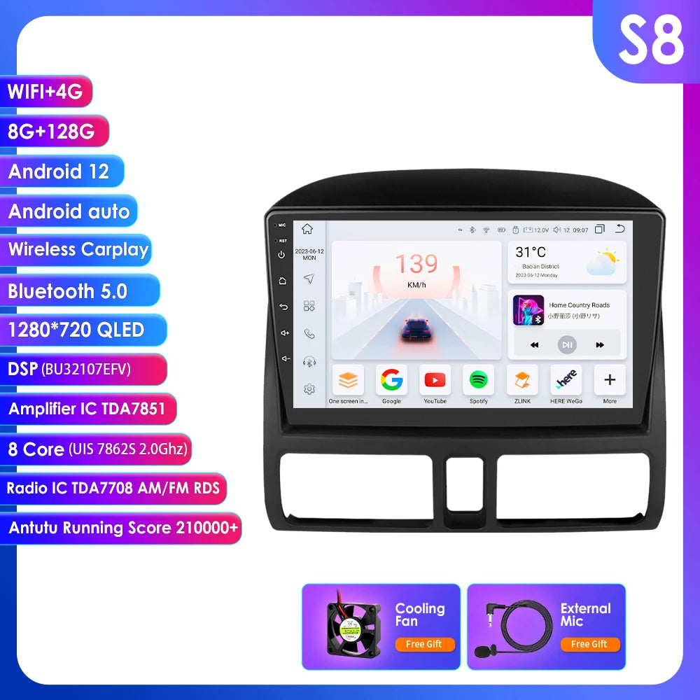 Honda CR-V   2001 - 2006 Android 14 9" Carplay Android auto wireless wifi bt gps 4g RDS AUTMDCRV1