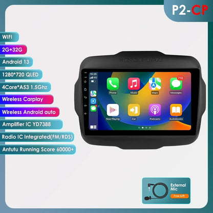 Jeep Renegade 2016-2020 9" Android 14 Carplay Android auto wireless wifi bt gps 4g AUTM7T02