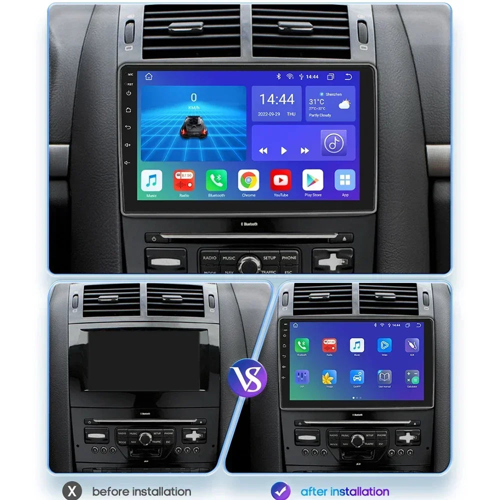 Peugeot 407 1  2004-2011 9" Android 14 Carplay Android auto wireless wifi bt gps 4g AUTMRWH2
