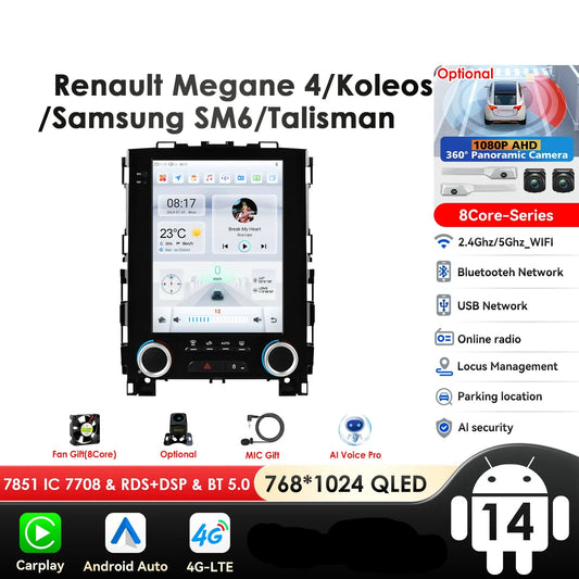 Renault Koleos Megane 4 Samsung SM6 Talisman 2017-2019 9,7" Android 14 Carplay Android auto wireless wifi bt gps 4g  AUTM9IJM
