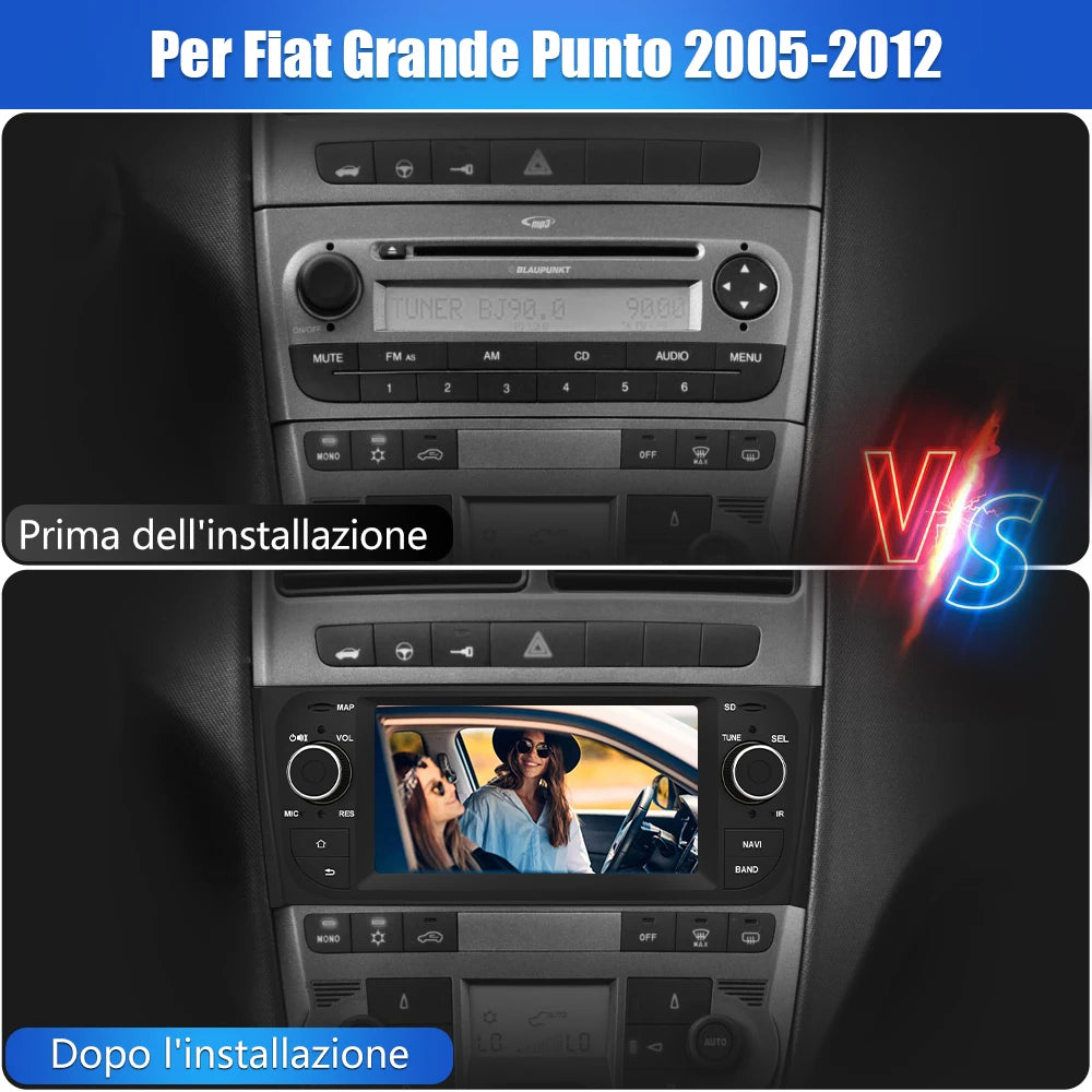 Fiat Grande Punto 2005-2012  6.2" Android 12 2/32 GB QUADCORE carplay android auto GPS  SD USB BT WIFI SWC  AUTMFITGP1