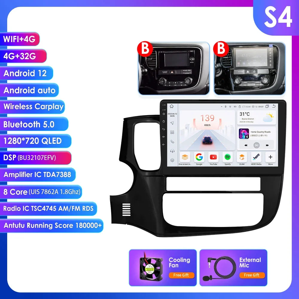 Mitsubishi Outlander 3 GF0W GG0W Xl 10,1" / 10,33" Android 14 Carplay Android auto wireless wifi bt gps 4g  AUTMQMHH
