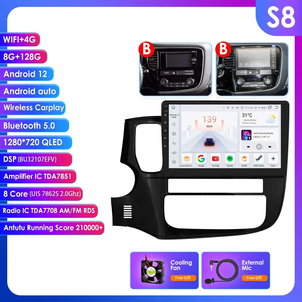 Mitsubishi Outlander 3 GF0W GG0W Xl 10,1" / 10,33" Android 14 Carplay Android auto wireless wifi bt gps 4g  AUTMQMHH