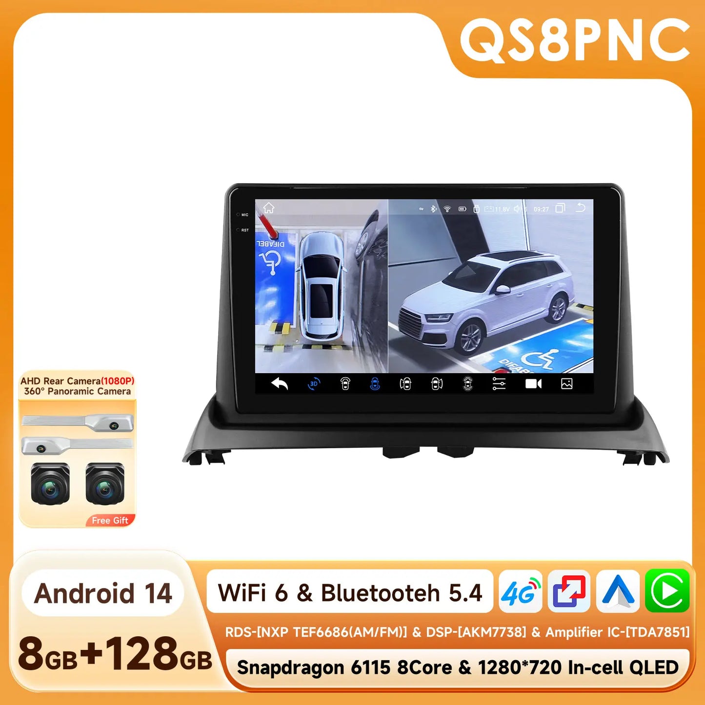 Renault Clio 2 2000 - 2012 9" / 10,33" Android 14 Carplay Android auto wireless wifi bt gps 4g  AUTM8236